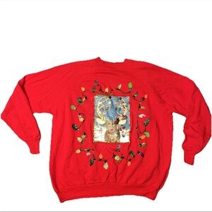 Vibrant Red Holiday Sweater with Reindeer Design